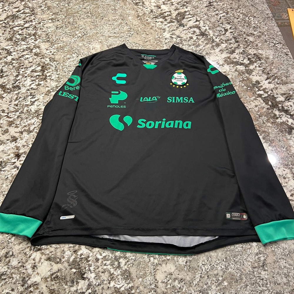 Charly Club Santos Laguna Long Sleeve Soccer Jersey Black Green EEG XXL